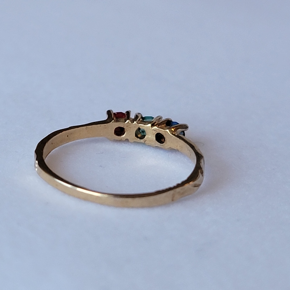 Triple Gemstone Gold Plated Vintage Ring Size 6 Textured Band Dainty - Picture 5 of 13